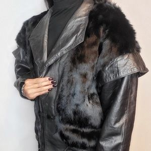 Vintage Wilsons Black Leather & Rabbit Fur Jacket
